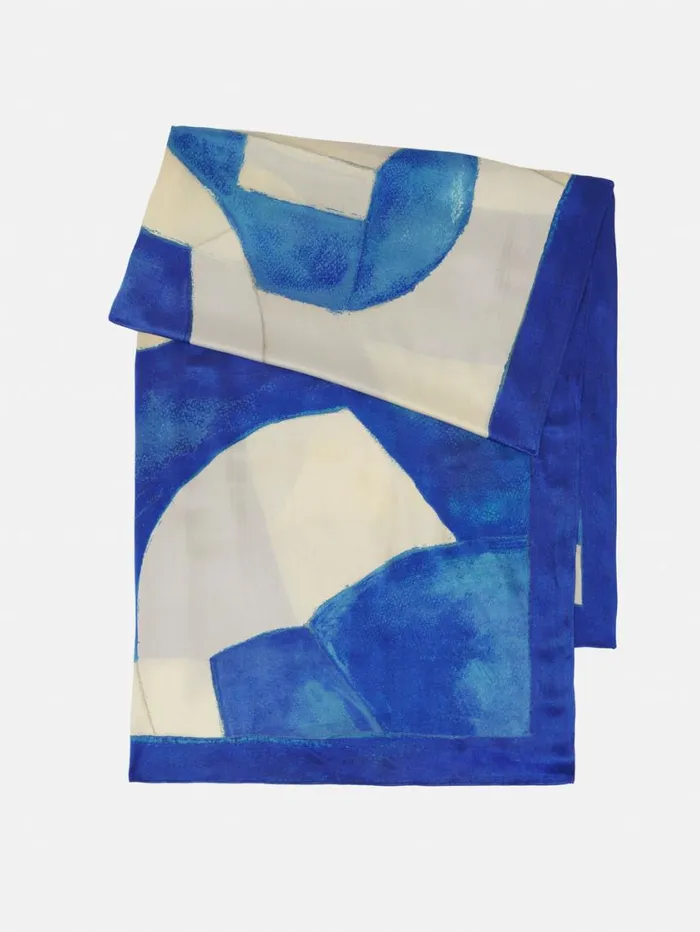 Jigsaw Pastel Abstract Oversized Silk Scarf Blue Women Ponchos and Scarves