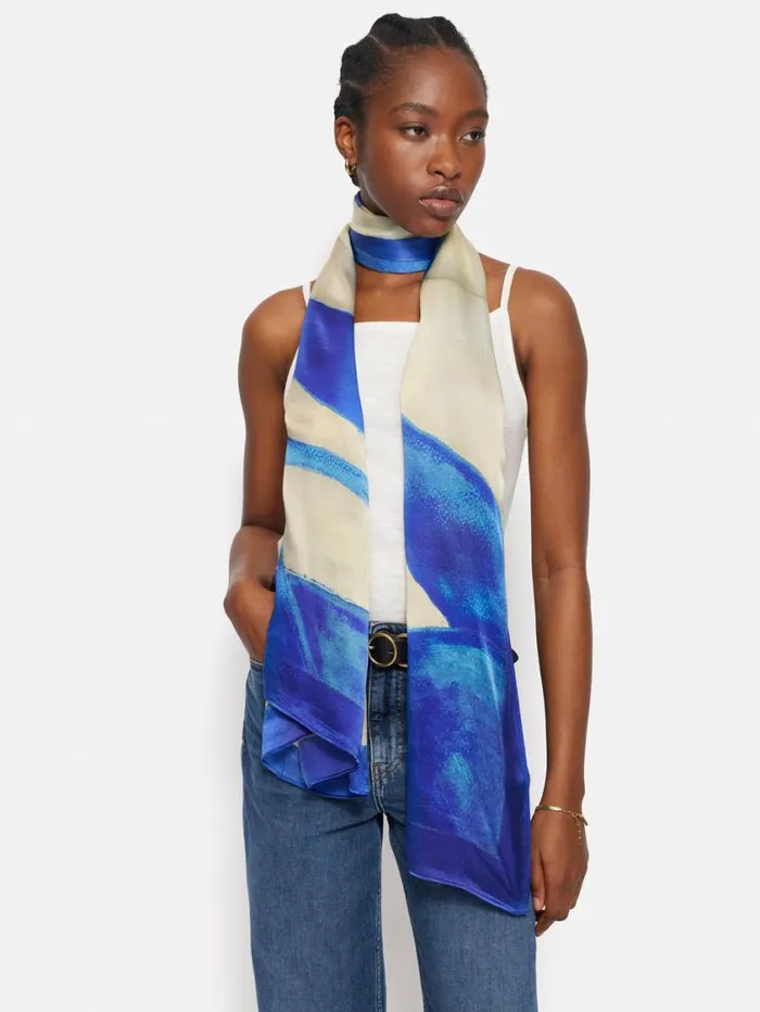 Jigsaw Pastel Abstract Oversized Silk Scarf Blue Women Ponchos and Scarves