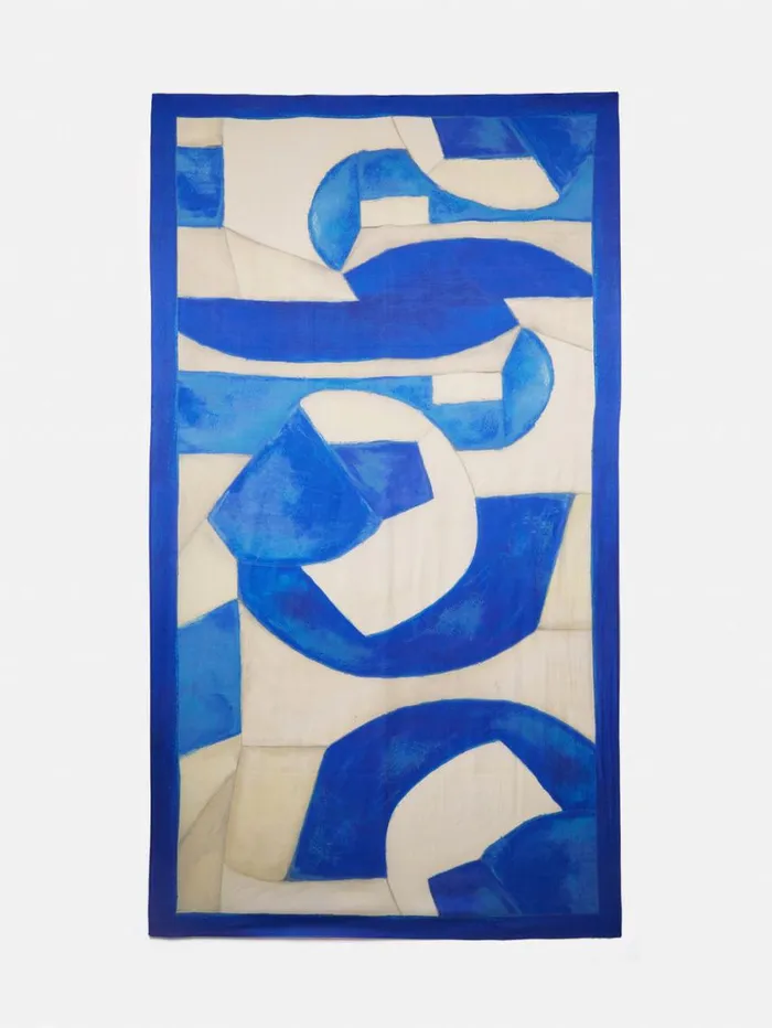 Jigsaw Pastel Abstract Oversized Silk Scarf Blue Women Ponchos and Scarves