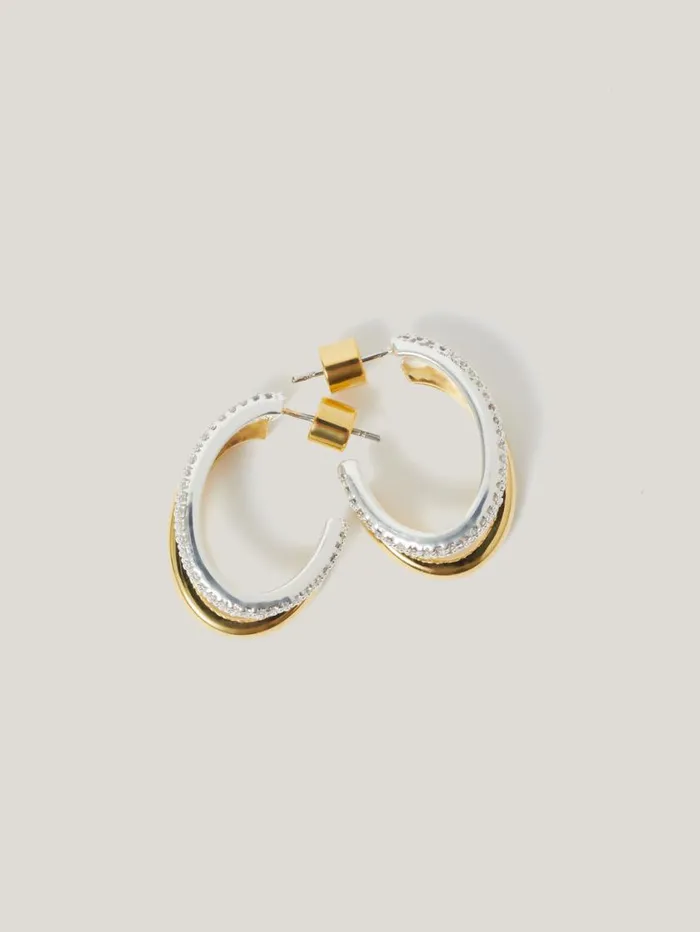 Jigsaw Pave Double Hoop Earring Gold Women Jewellery