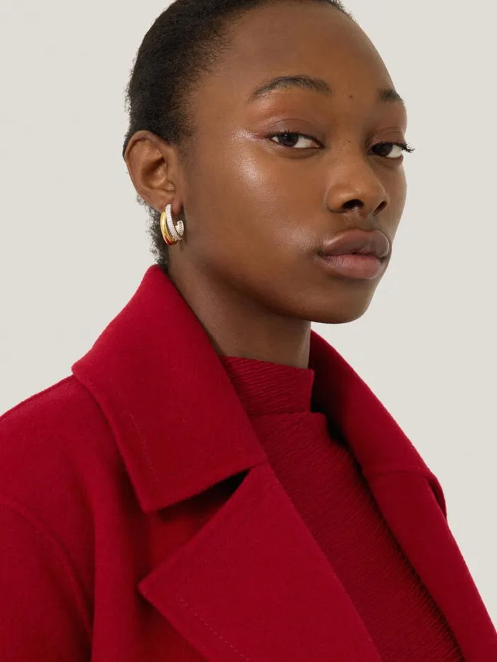 Jigsaw Pave Double Hoop Earring Gold Women Jewellery