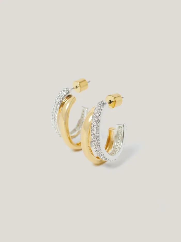 Jigsaw Pave Double Hoop Earring Gold Women Jewellery