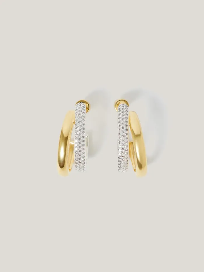 Jigsaw Pave Double Hoop Earring Gold Women Jewellery