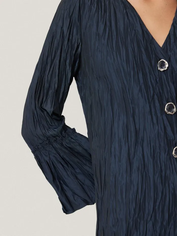 Jigsaw Plisse Button Up Top Navy Women Coords