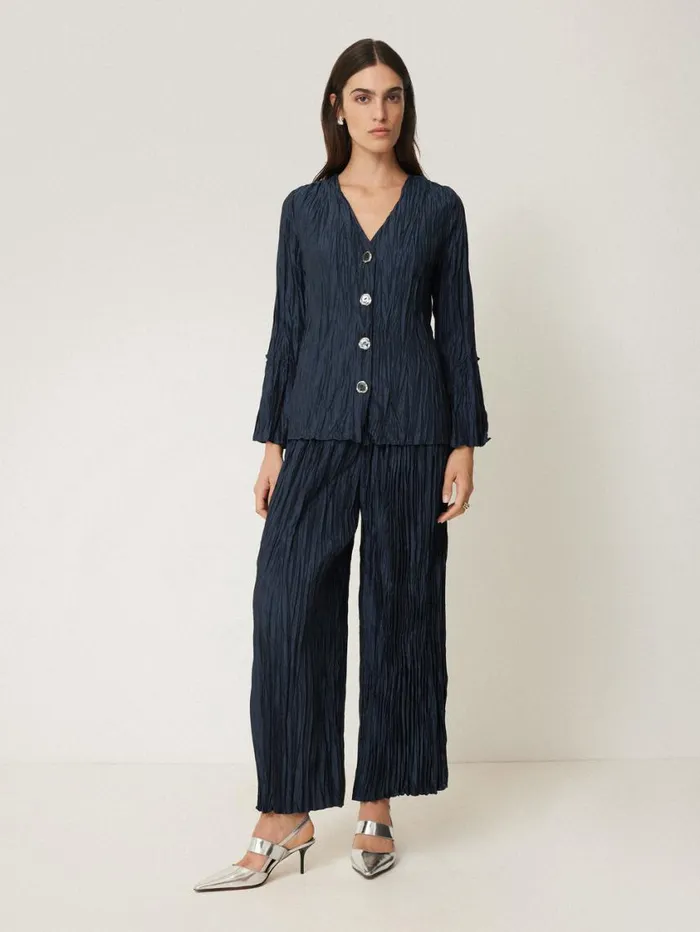 Jigsaw Plisse Button Up Top Navy Women Coords