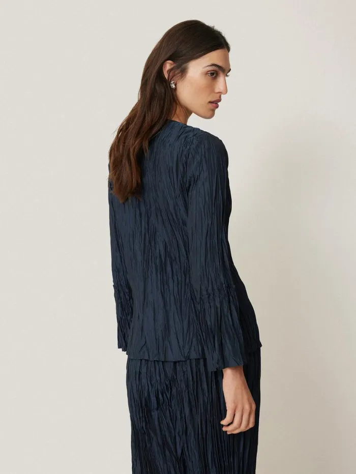 Jigsaw Plisse Button Up Top Navy Women Coords