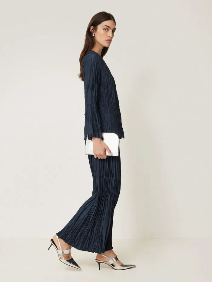 Jigsaw Plisse Button Up Top Navy Women Coords