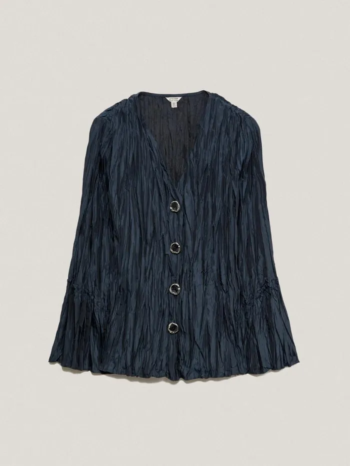 Jigsaw Plisse Button Up Top Navy Women Coords