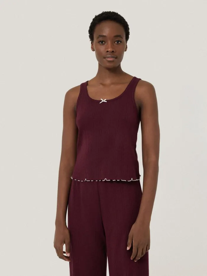 Jigsaw Pointelle Pyjama Vest Top Burgundy Women Pyjamas and Loungewear