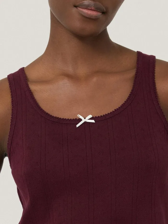 Jigsaw Pointelle Pyjama Vest Top Burgundy Women Pyjamas and Loungewear