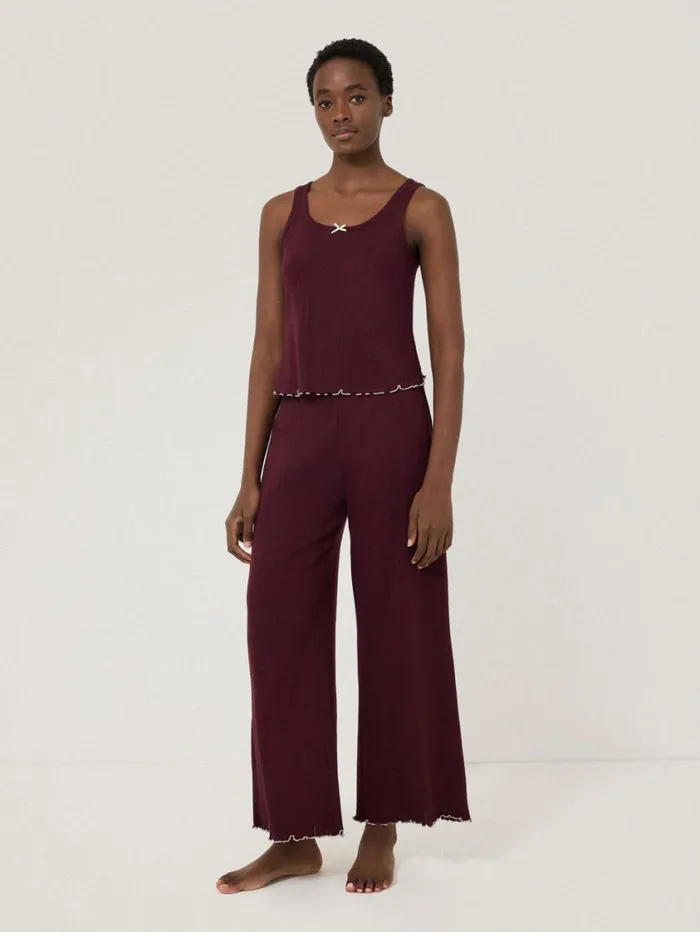 Jigsaw Pointelle Pyjama Vest Top Burgundy Women Pyjamas and Loungewear