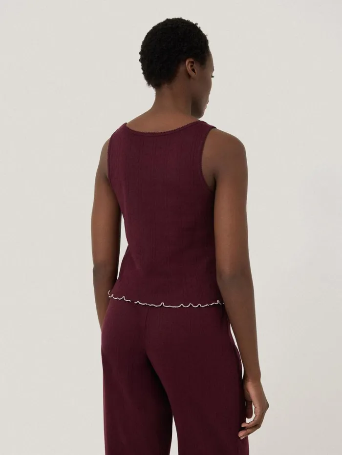 Jigsaw Pointelle Pyjama Vest Top Burgundy Women Pyjamas and Loungewear