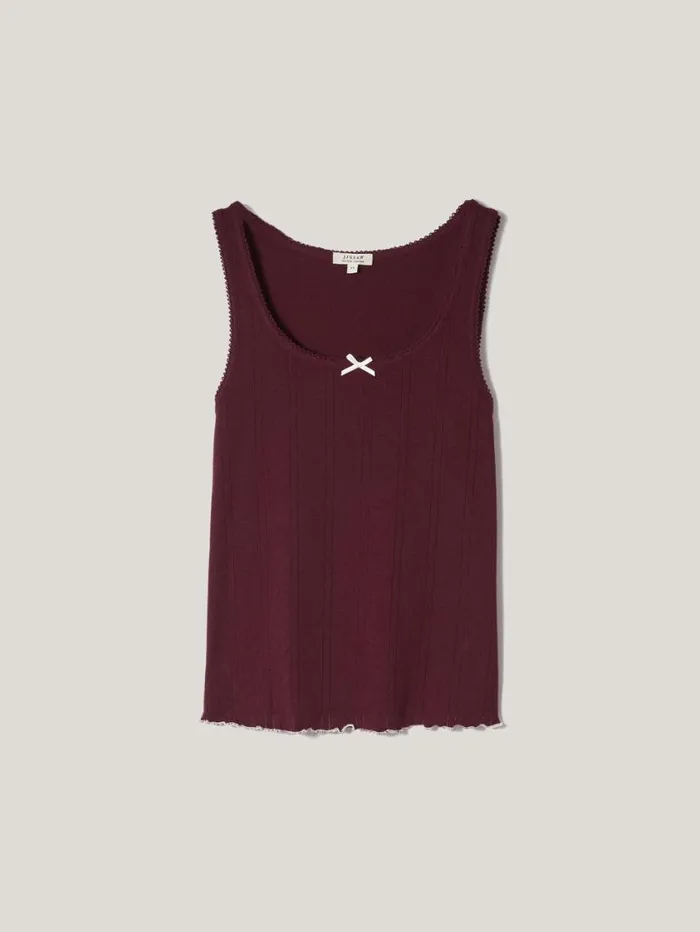 Jigsaw Pointelle Pyjama Vest Top Burgundy Women Pyjamas and Loungewear