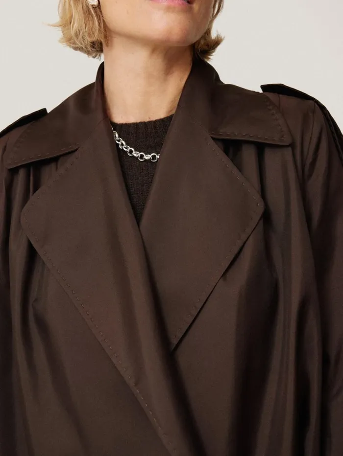 Jigsaw Pure Silk Trench Coat Chocolate Women Coats and Jackets