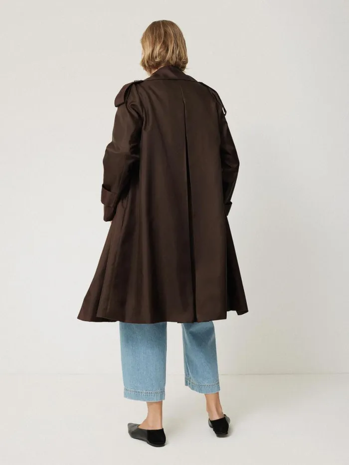 Jigsaw Pure Silk Trench Coat Chocolate Women Coats and Jackets