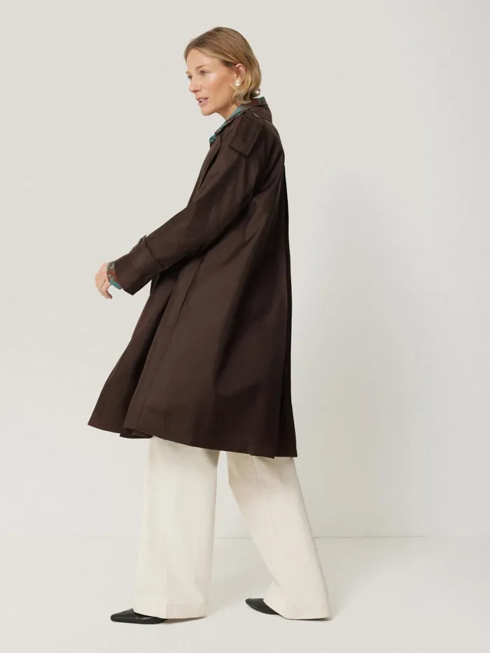 Jigsaw Pure Silk Trench Coat Chocolate Women Coats and Jackets