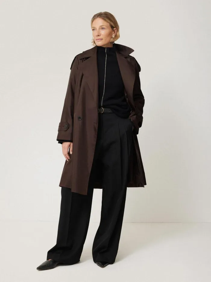Jigsaw Pure Silk Trench Coat Chocolate Women Coats and Jackets