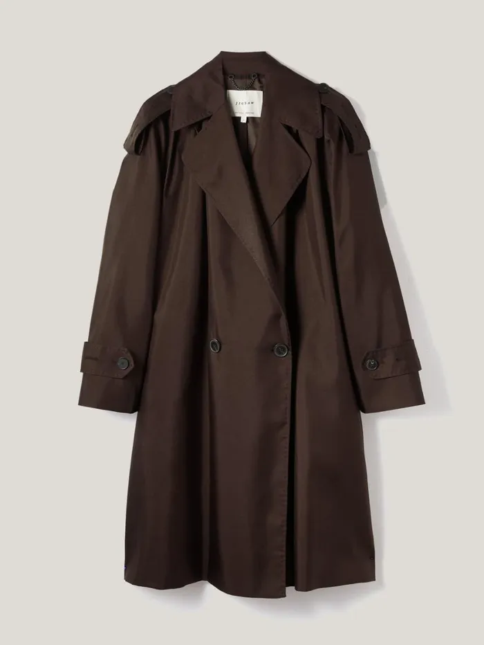 Jigsaw Pure Silk Trench Coat Chocolate Women Coats and Jackets