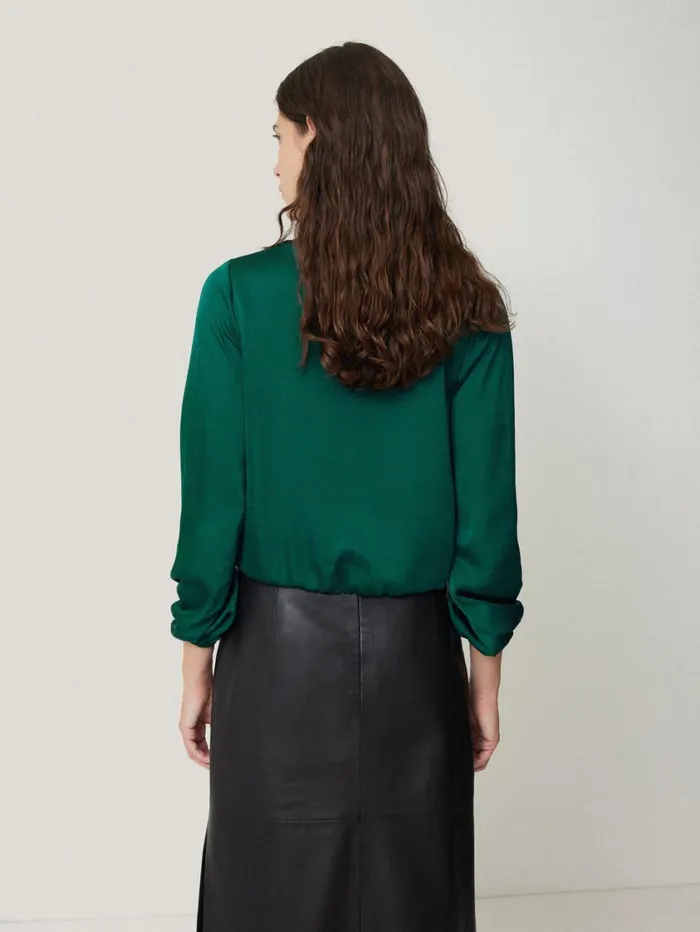 Jigsaw Recycled Satin Drape Wrap Top Green Women Shirts and Tops