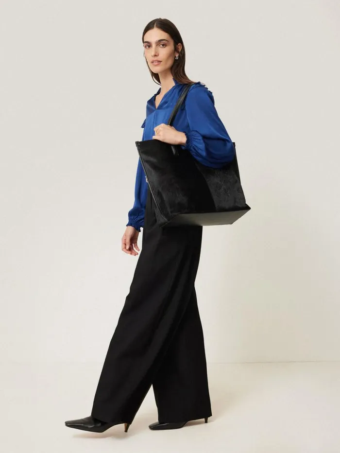 Jigsaw Recycled Satin Ruffle Top Blue Women Shirts and Tops