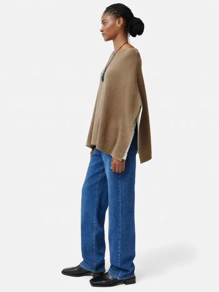Jigsaw Reversible Cotton Blend Poncho Camel Women Ponchos and Scarves