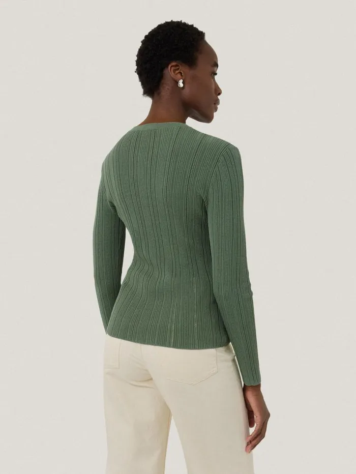 Jigsaw Rib Pointelle Henley Jumper Green Women Knitwear and Cashmere