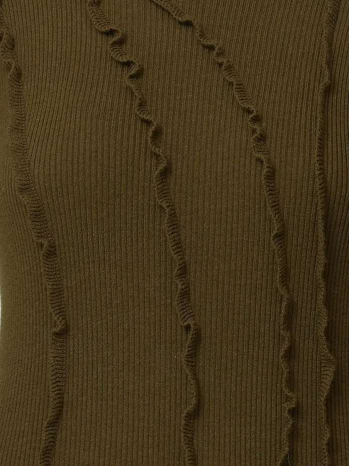 Jigsaw Ruffle Detail Knitted Dress Khaki Women Dresses and Jumpsuits
