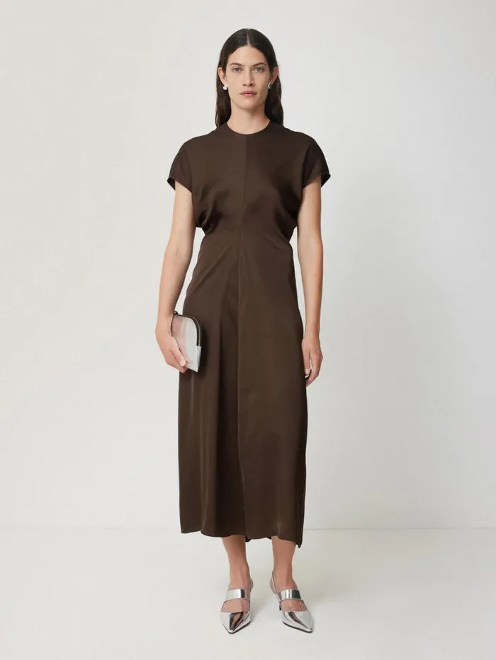 Jigsaw Satin Crepe Midi Dress Brown Women Party
