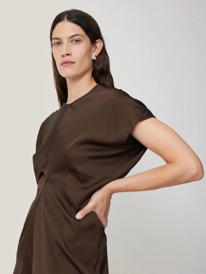 Jigsaw Satin Crepe Midi Dress Brown Women Party