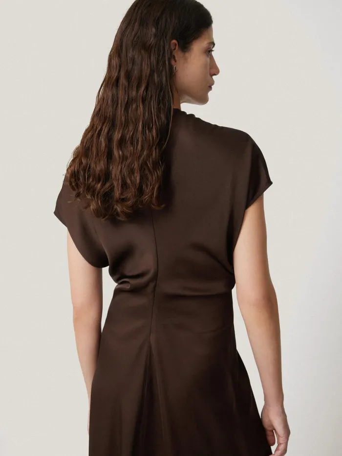 Jigsaw Satin Crepe Midi Dress Brown Women Party