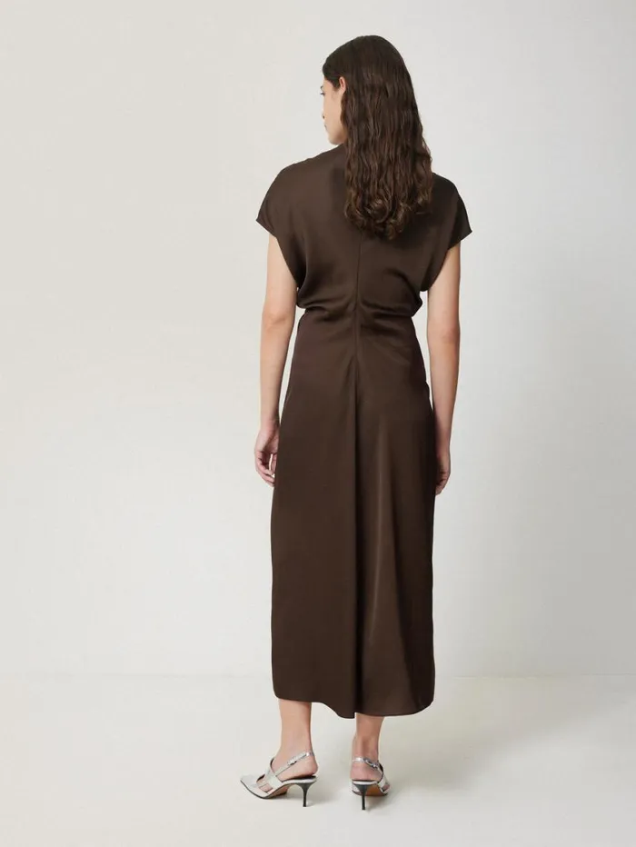 Jigsaw Satin Crepe Midi Dress Brown Women Party