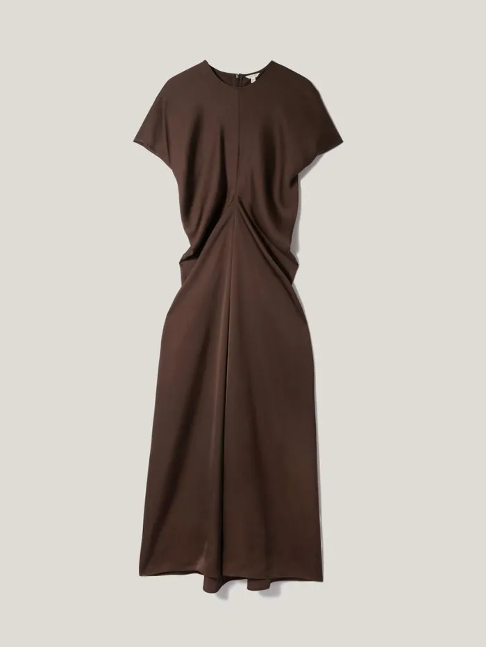 Jigsaw Satin Crepe Midi Dress Brown Women Party