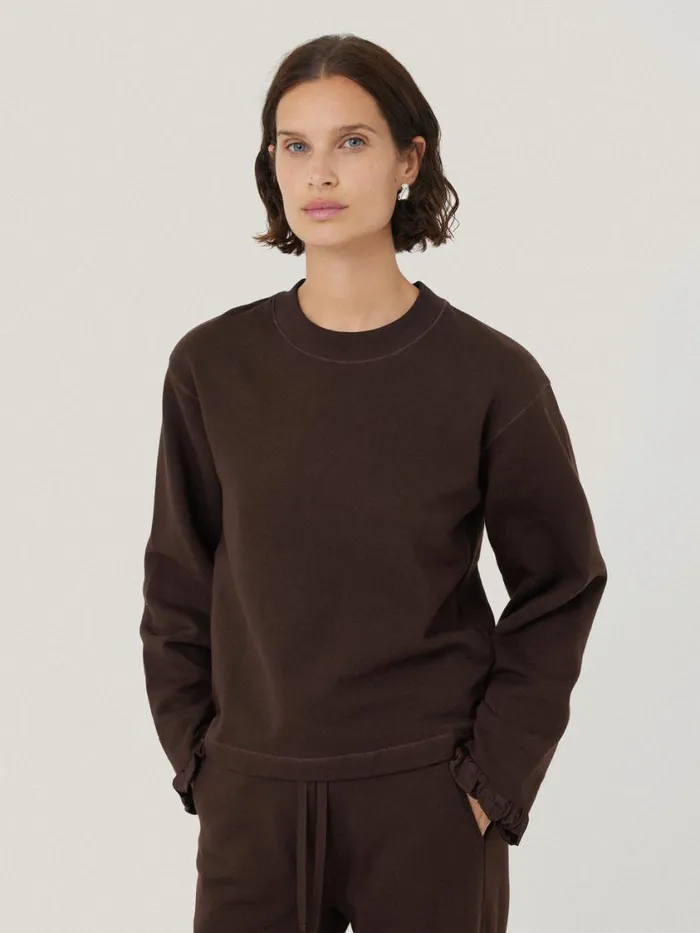 Jigsaw Satin Cuff Jersey Sweatshirt Chocolate Women Pyjamas and Loungewear