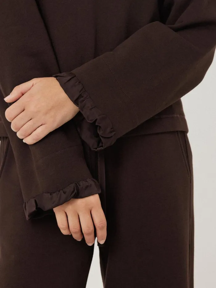 Jigsaw Satin Cuff Jersey Sweatshirt Chocolate Women Pyjamas and Loungewear