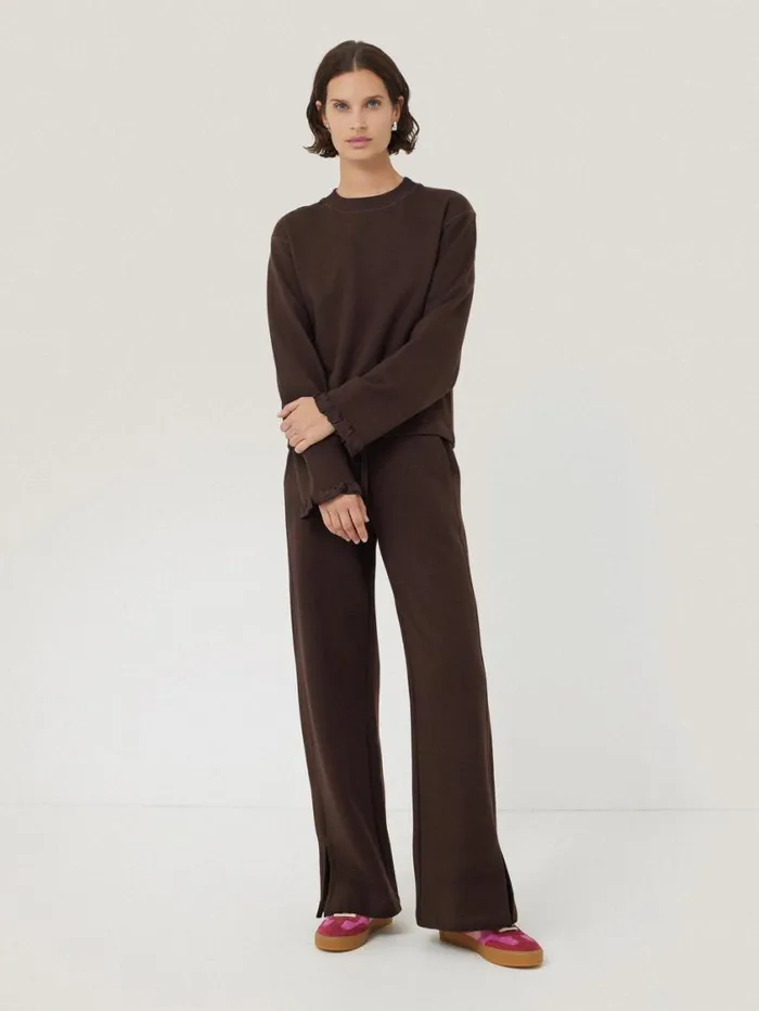Jigsaw Satin Cuff Jersey Sweatshirt Chocolate Women Pyjamas and Loungewear