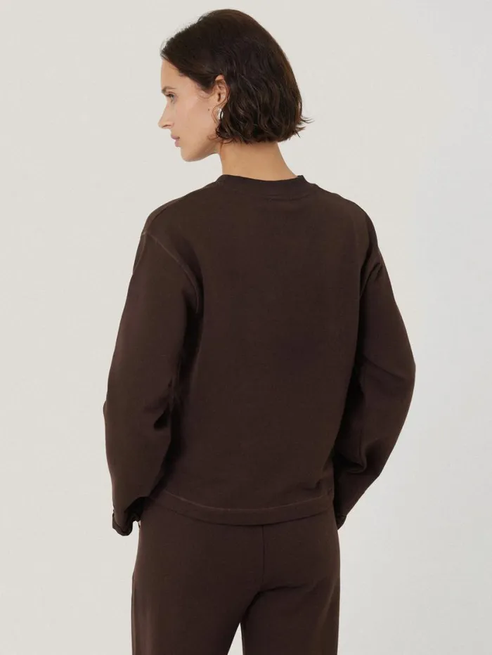 Jigsaw Satin Cuff Jersey Sweatshirt Chocolate Women Pyjamas and Loungewear