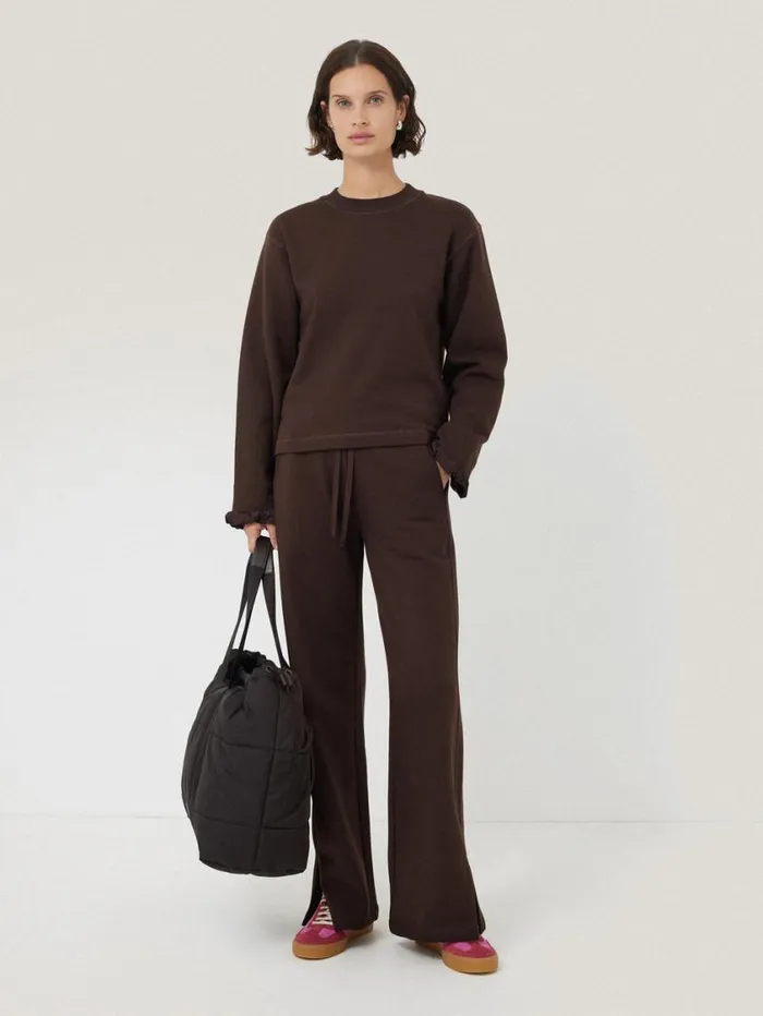 Jigsaw Satin Cuff Jersey Sweatshirt Chocolate Women Pyjamas and Loungewear
