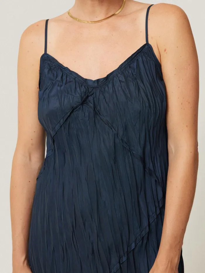 Jigsaw Satin Drape Plisse Slip Dress Navy Women Dresses and Jumpsuits