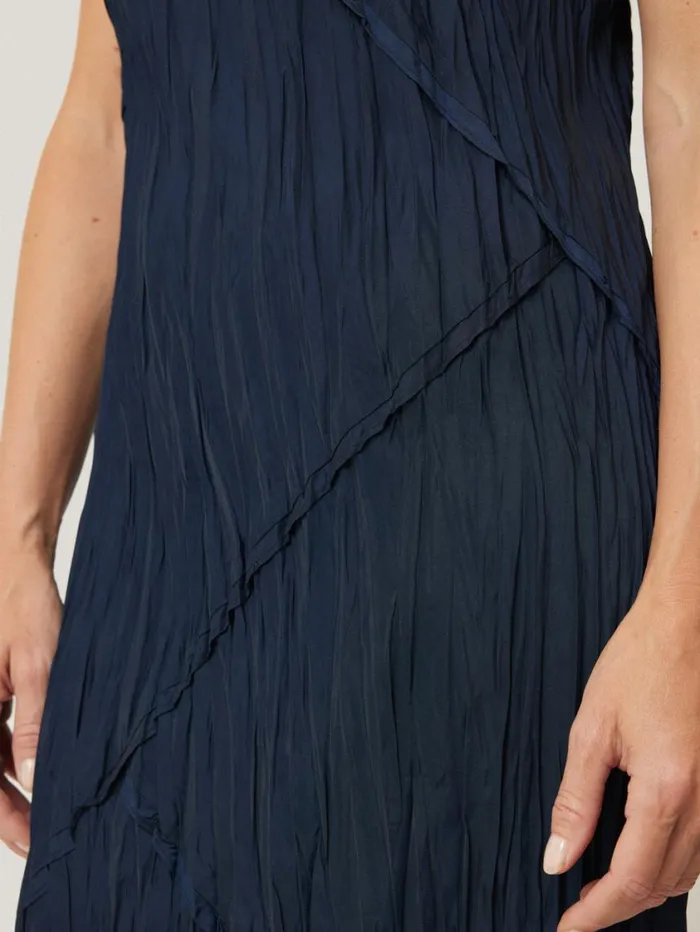 Jigsaw Satin Drape Plisse Slip Dress Navy Women Dresses and Jumpsuits