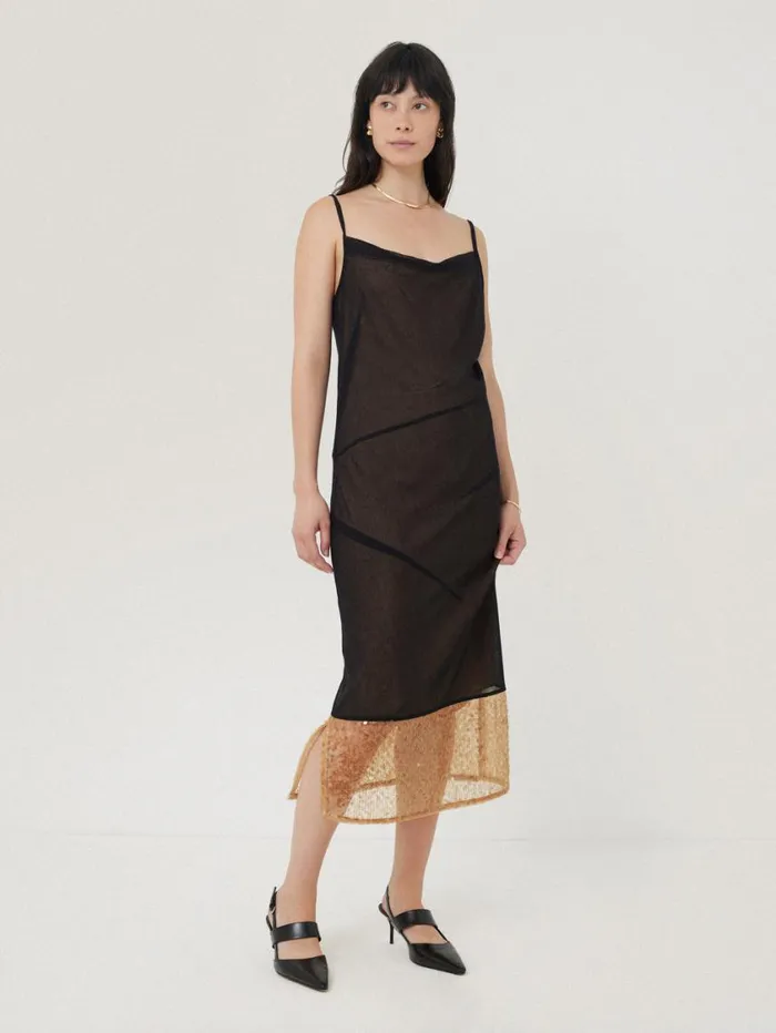 Jigsaw Sequin Mesh Dress Black Women Dresses and Jumpsuits