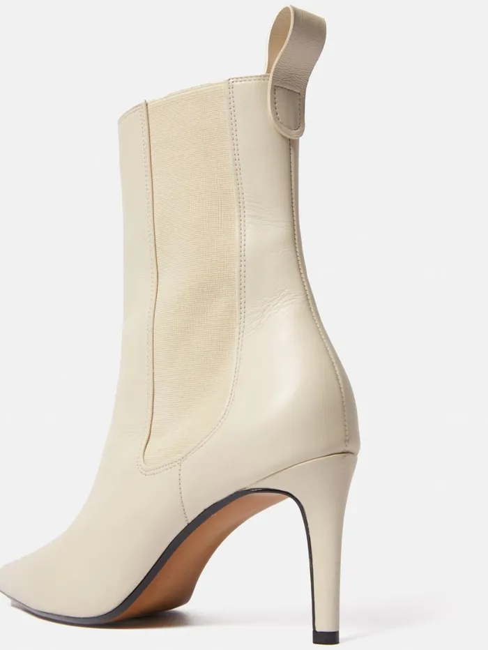Jigsaw Skelter Heeled Boot Cream Women Leather