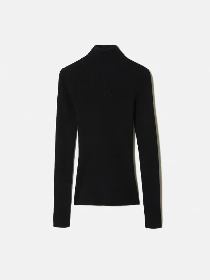 Jigsaw Slash Back Polo Neck Jumper Black Women Knitwear and Cashmere