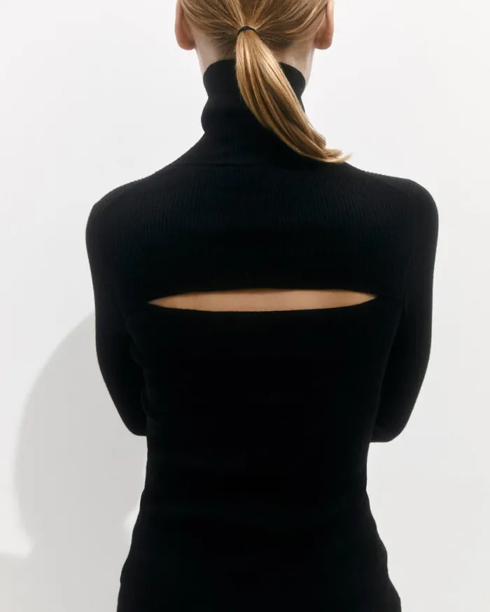 Jigsaw Slash Back Polo Neck Jumper Black Women Knitwear and Cashmere