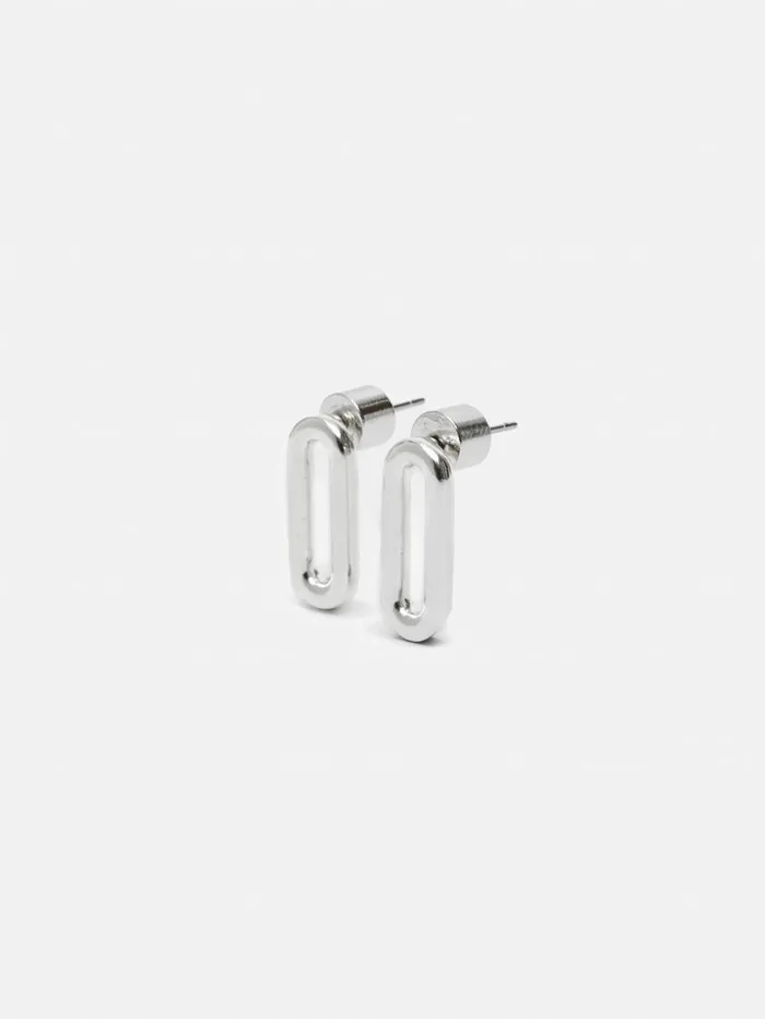Jigsaw Small Link Stud Earrings Silver Women Party