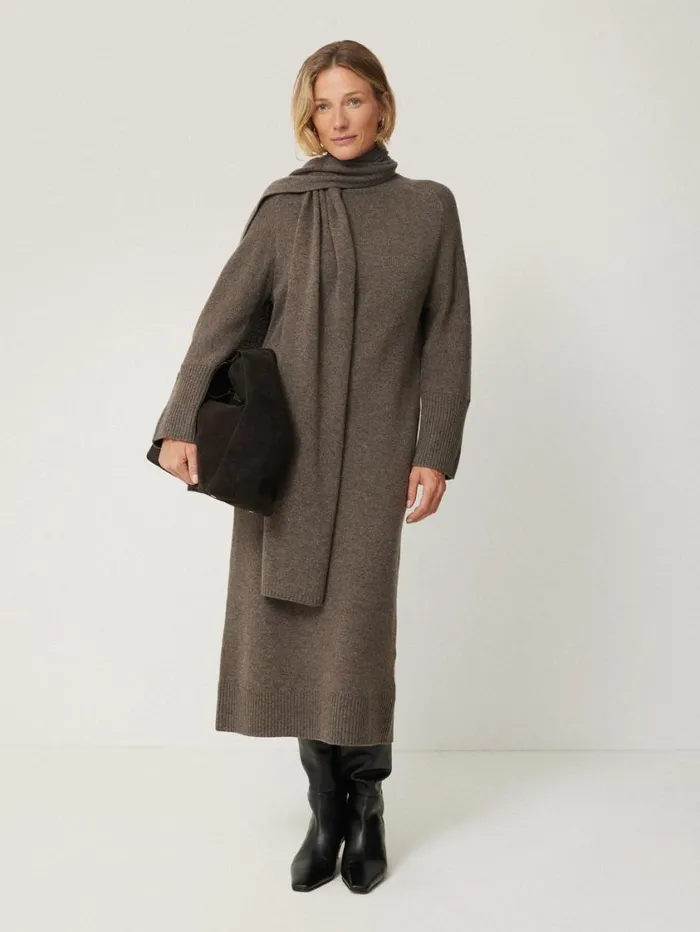 Jigsaw Soft Wool Scarf Jumper Dress Taupe Women Knitwear and Cashmere