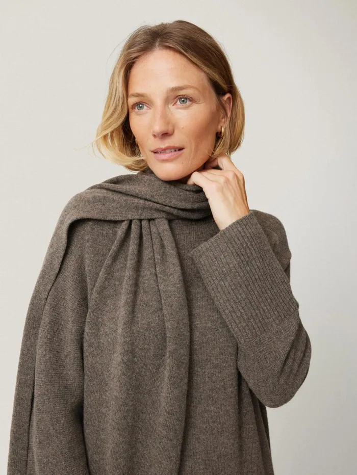 Jigsaw Soft Wool Scarf Jumper Dress Taupe Women Knitwear and Cashmere