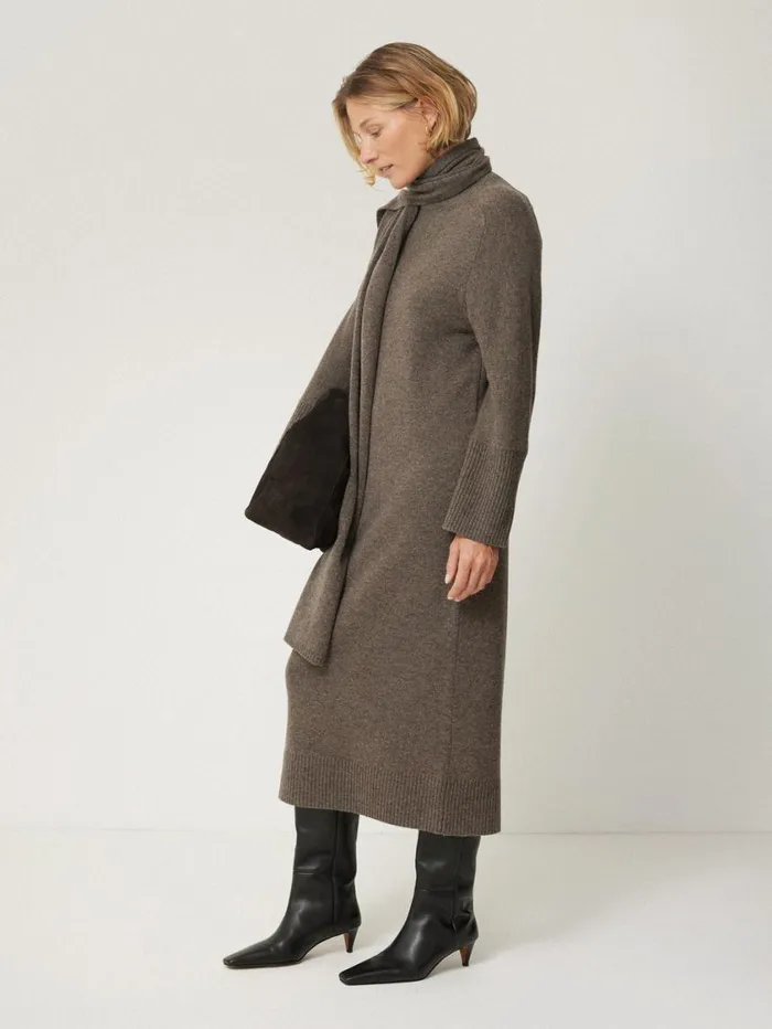 Jigsaw Soft Wool Scarf Jumper Dress Taupe Women Knitwear and Cashmere
