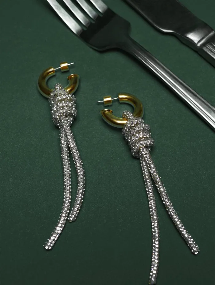Jigsaw Sparkle Cord Earring Silver Women Jewellery