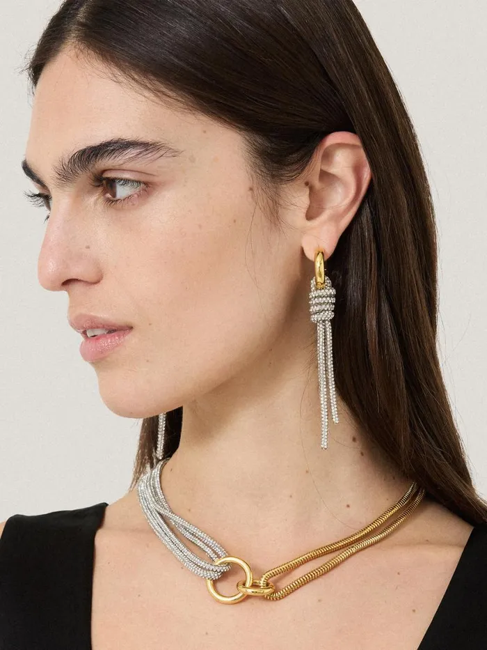Jigsaw Sparkle Cord Earring Silver Women Jewellery
