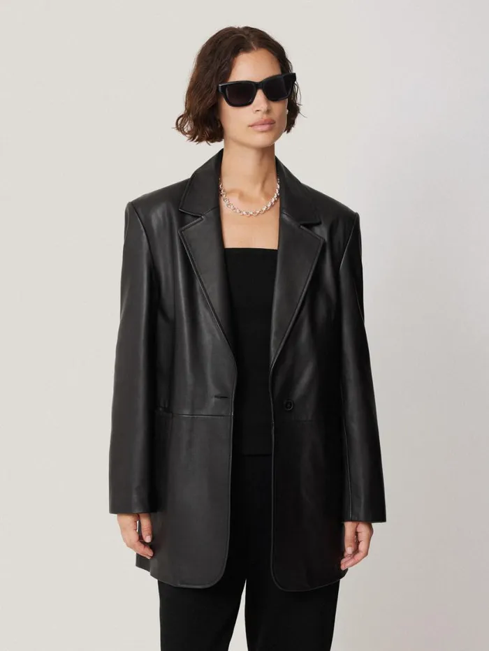 Jigsaw Tailored Leather Blazer Black Women Leather